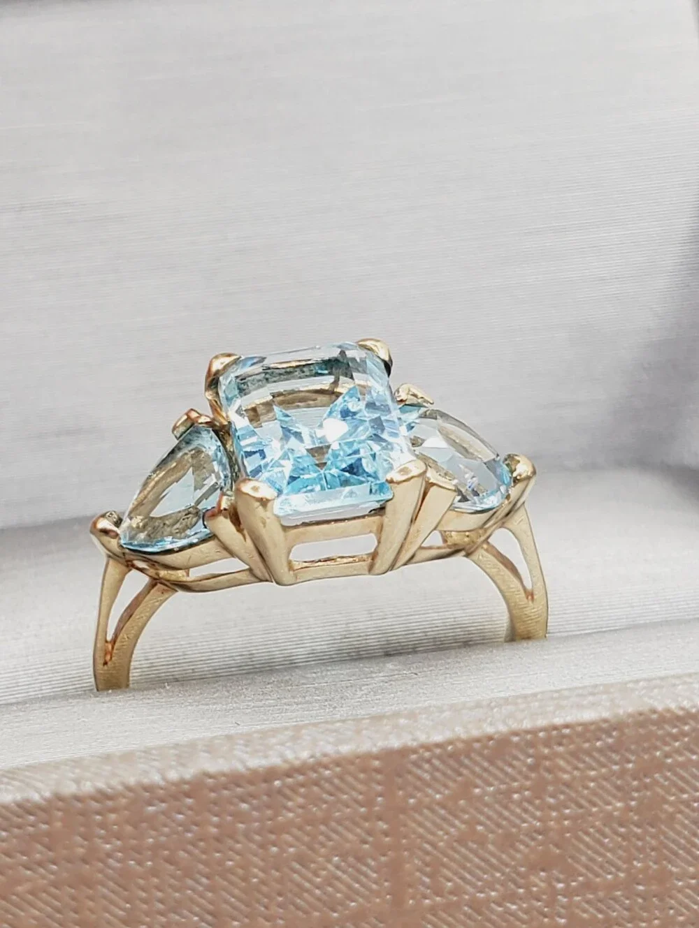 10k Yellow Gold Genuine Blue Topaz Three Stone Ring